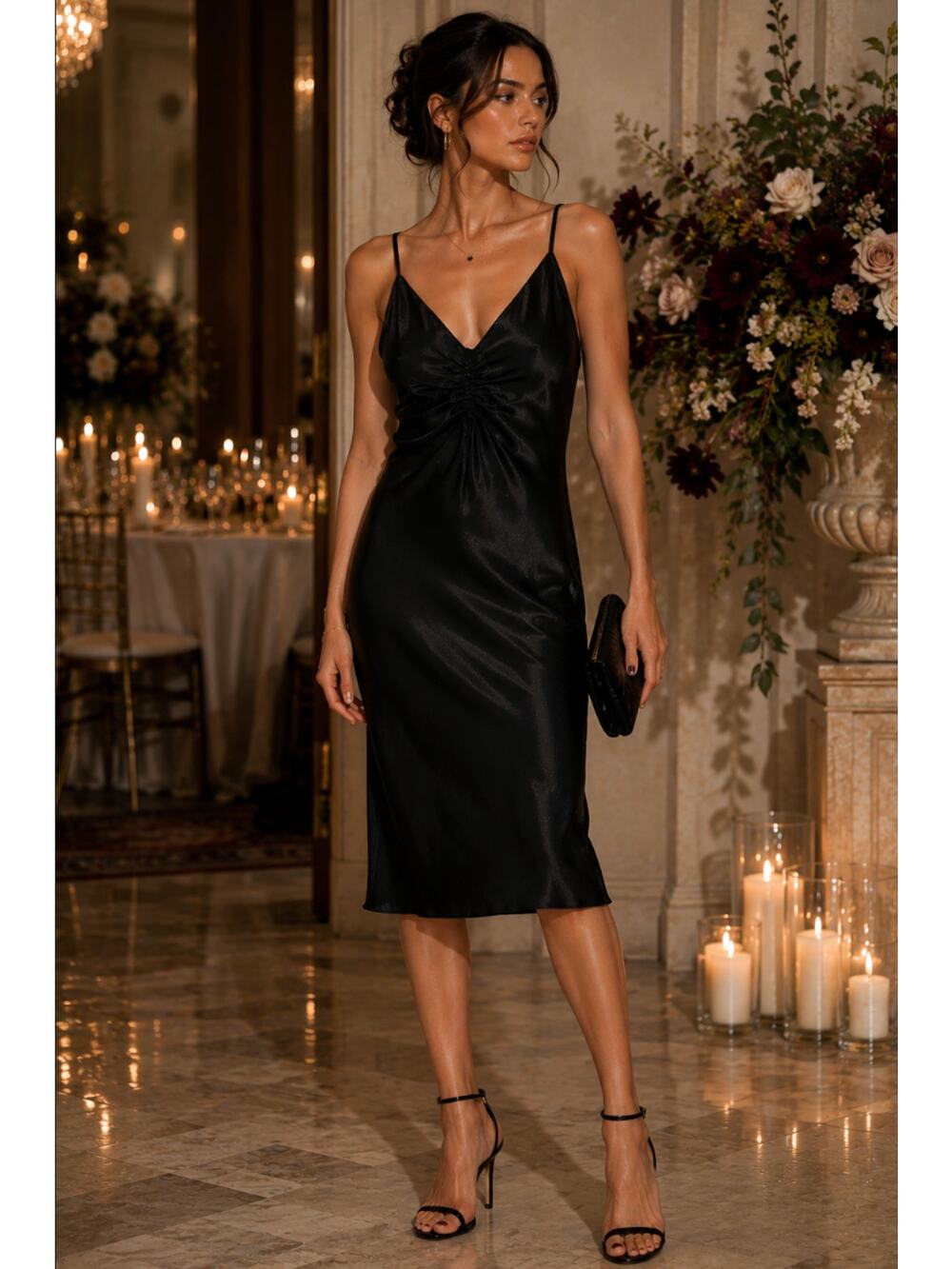 Mable Silk Little Black Dress Dark Romantics Femme Fatale Cinch Slip Dress S